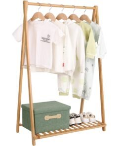 Jotsport Small Clothes Rack Kids Dress Up Storage for Playroom, Toddlers Bedroom, Bamboo Child Garment Rack with Storage Shelf, Kids Clothing Rack Costumes Organizer