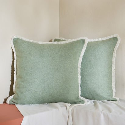 Cozy Duo 2-Piece Solid Fringe Filled Cushion Set -...