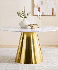 Cone 6-Seater Round Genuine Marble Top Dining Tabl...