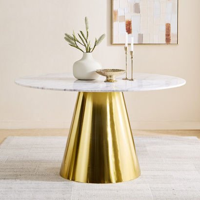 Cone 6-Seater Round Genuine Marble Top Dining Tabl...