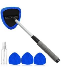 Windshield Cleaning Tool, Car Window Cleaner Windshield Cleaner with 4 Reusable and Washable Microfiber Pads and Extendable Handle Auto Inside Glass Wiper Kit