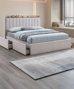 Ruby Linear Smart Upholstered Queen Bed with 4 Dra...