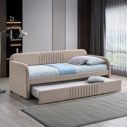 Linear Upholstered Single Day Bed with Pull-Out Be...
