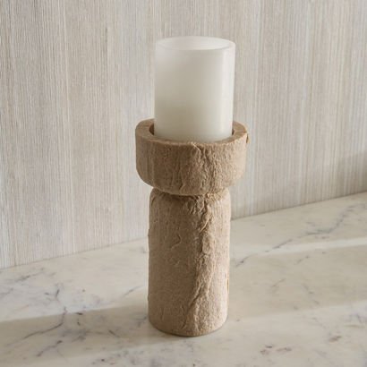 Canto Luxe Travetine Finish Polyresin Pillar Candl...