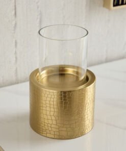 Alpha Metal Leather Wave Textured Pillar Candlehol...