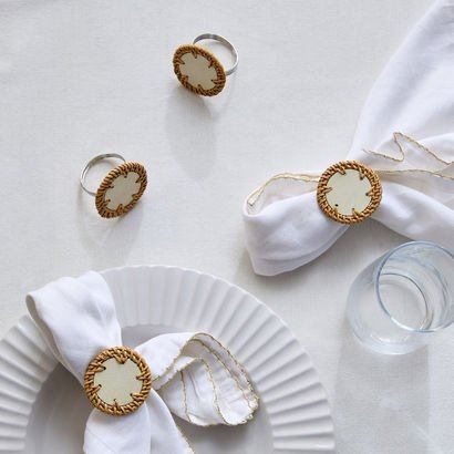 Woodlux 4-Piece Wooden Napkin Ring Set - 10x10 cm