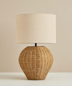 Naturel Rattan Table Lamp with Linen Shade - 36x58...