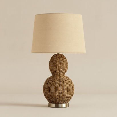 Naturel Grass Rope Table Lamp with Linen Shade - 3...