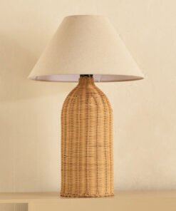 Naturel Metal Rattan Table Lamp with Fabric Linen ...