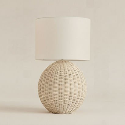 Naturel Rattan Table Lamp with Linen Shade - 36x58...