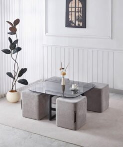 Movo-Catalina Glass Top Coffee Table with 4 Stools