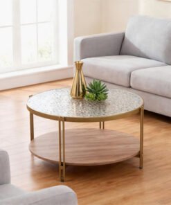 Leroy Round Glass Top Coffee Table with Shelf