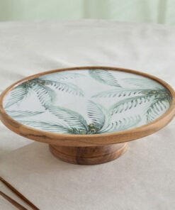 Palm Leaf Wooden Pedestal Serving Stand - 26.5x26....