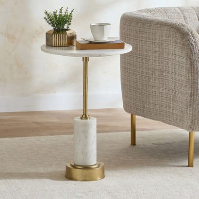 Cavon Melda Geniune Marble Top Accent Table