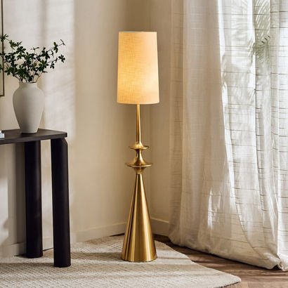 Zeston Metal Floor Lamp with Linen Shade - 140 cm
