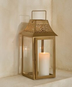 Isaba Skyline Mirage Glass Lantern with Metal Bord...