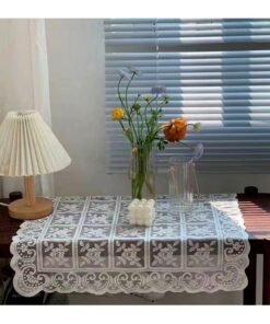 Macrame Lace Table Doilies Square Bedside Tablecloth Nightstand Cover Coffee Dining Tables Centerpiece Small Table Cloth Vase Mat  (Pure White 60*60cm)