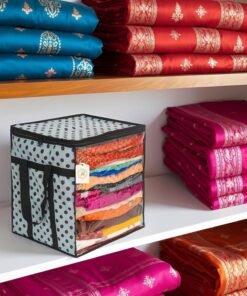 Shaping Fabric Premium Saree Storage Bag with Transparent Window and Polka Dot Design