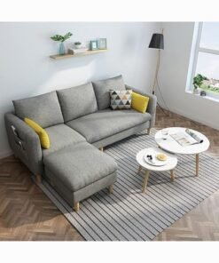 Karnak Adriel Sectional Fabric Sofa Set Cotton Furniture Home Apartment Hotel L Shape 3 Seater Grey178x76x80cm