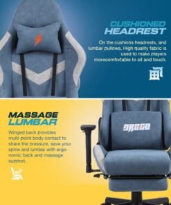 Alternative view of DROGO Ergonomic Gaming Chair with Adjustable Seat, 3D Armrest, Fabric Material, Computer Chair with Head & Massager Lumbar Pillow Video Games Chair Home Office Chair with Recline Back Footrest Blue