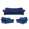 Ripple FURNITURE Luxury Velvet Button Tufted Sofa Modern Living Room Furniture 3,2,1 Seat Fabric Chesterfield, Navy Blue  224X87X85
