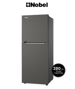 Nobel 280 L Gross / 196 L Net, No frost Double Door Refrigerators, R600a Refrigerant, Temperature Control, Inside Light, Inside Condenser, Glass shelf, Vegetable Crisper Bottle Rack, Freezer Shelf, 40(dB) Noise Level NR280NF Dark Silver