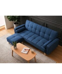 Ripple FURNITURE Light Luxury Fabric Sofa Bed Sectional Furniture Blue 3 Seaters With Square Ottoman 205X105X40Cm