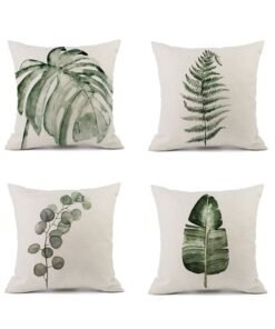 HAWAWA 4ps Plant Throw Pillow Covers 45x45cm Greenery Decorative Pillow Cushion Cases Linen Pillowcases Covers for Sofa Couch Car Bedroom Living Room Home Decor Set