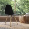 SKY-TOUCH Modern Dining Chair Dining Side Chair, Simple Office Chair, Lounge Shell Chair with Folding Wood Legs and Plastic Seat, for Kitchen, Dining, Bedroom, Living Room,Black,40*40*82cm