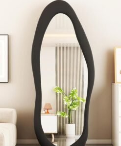 Full Length Mirror with Stand, Full Length Mirror Wall Mounted, Floor Mirror, Cloud Shape Standing Mirror, Flannel Wrapped Wooden Frame Mirror, Irregular Full Body Mirror