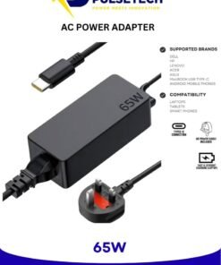 PULSETECH 65W USB Type-C Power Adapter for Lenovo, Dell, Samsung, HP Chromebooks & USB-C Laptops, AC Charger with Overcurrent and Overvoltage Protection