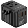 TIKNIA Universal International Power Travel Plug Adapter, 4 in 1 European Travel Plug Adaptor 2xUSB-A and 1xUSB C Fast Wall Charger and Worldwide AC Outlet for Europe USA UK AUS Asia (Black)