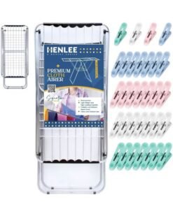 HENLEE Clothes Dryer Stand + 20 clips laundry rack Clothes Drying Stand clothes dryer stand with Adjustable Folding Wing cloth dryer and Clips Clothes Hanger Stand Drying Rack clothes rack, Clothes Rack for Drying Clothing, Cloth Drying Stand