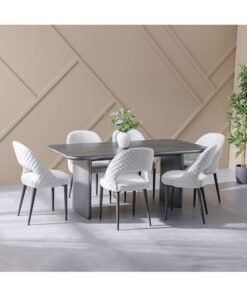 DANUBE HOME Millo 1+6 Seater Glass Top Dining Set – Modern Grey Metallic Dining Table with 6 Comfortable Chairs | Stylish and Durable Dining Room Furniture for Family Meals & Entertaining