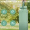 Momcozy Portable Breast Milk Cooler 22oz for Outdoor, Life Saver with 360° Total Cooling for 24 Hours, Larger Capacity Travel Breastmilk Chiller with 2pcs Baby Bottles for Breastmilk Storage, Green