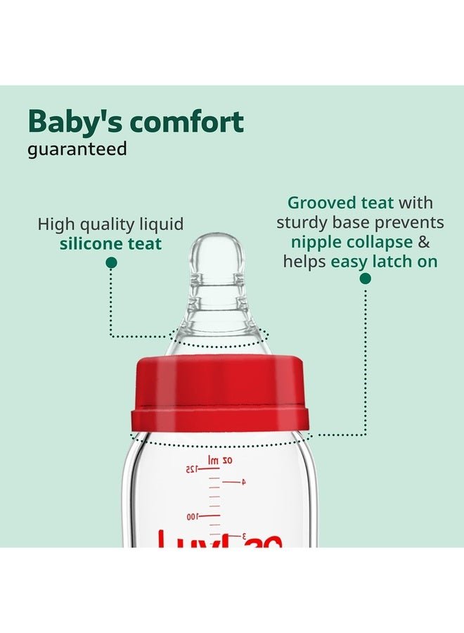 Luvlap Natura Flo Wide Neck Glass Feeding Bottle, New Born/Infants/Toddler Upto 3 Years, BPA Free, Ergonomic Shape is Easy to Hold, with Anti Colic Nipple, 250ml - Image 2