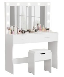 Sharpdo Bedroom Makeup Dressing Table 2-Drawer Dresser Vanity Table 3 Lighting Modes and Adjustable Brightness Dressing Table With Drawers Vanity Table Beautiful Makeup Table 90*40*134CM (Does Not Include Dressing Stool)