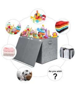 Alternative view of JoyousSto Large Toy Box Chest Storage with Lid - Collapsible Kids Toys Boxes Organizer Bins Baskets Container with Handles，62.5*33*40CM Grey