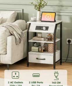 Alternative view of Stubborn Nightstands with Power Strip, Bedside Table with Drawer, Sofa Side Table with Storage