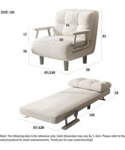 Organized Home Corduroy Fabric 3in1 Convertible Sofa Bed Chair 5-Level Adjustable Backrest with Armrests Perfect for Tight Spaces Studio Offic Bedroom (Off-White Width 120cm)