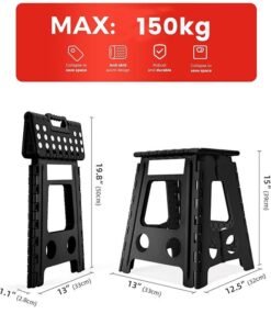 Garlo Folding Step Stool, 39CM Heavy Duty Step Stool Foldable for Adults, Stepping Stool with Handle, Non Slip Folding Stools, Hold Up to 150kg, Multi-Use Office Foot Stool under Desk