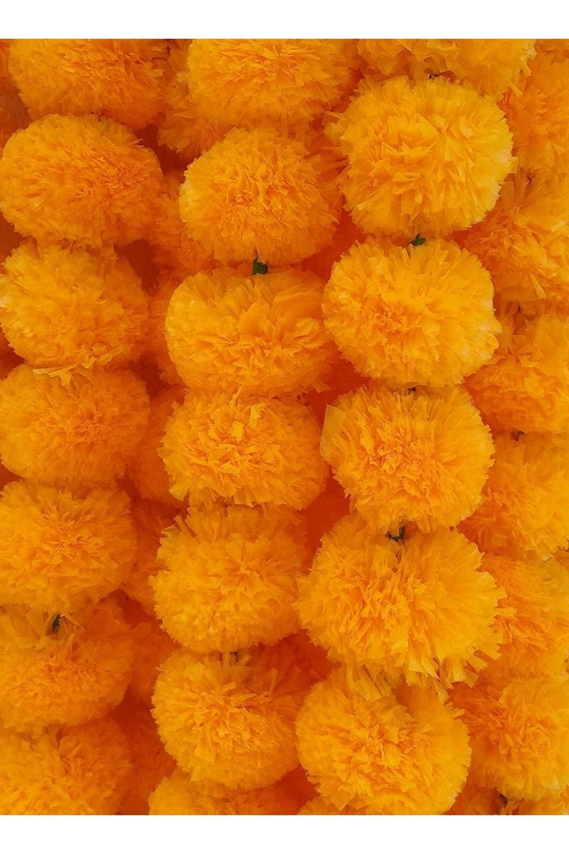 Shreeji Artificial Marigold Garland – Pack of 5, 5.1 ft Each | 34 Flowers per String | 3-Inch Blooms – Largest & Longest in Market | Indian Festival & Wedding Decor