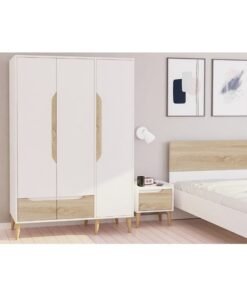 DANUBE HOME Aurora 3-Door Wardrobe With Drawer - White/Natural