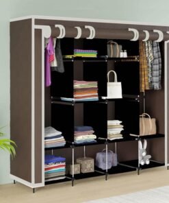 Maison & Cuisine Polypropylene Collapsible Wardrobe 12 Shelves Storage Unit Almari Closet Clothes Storage Rack Quick and Easy to Assemble Foldable Almirah(W 88170)(Brown)