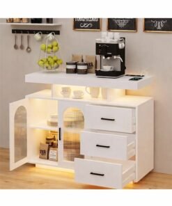 NKX Dystler Coffee Bar Cabinet with Storage, Sideboard 3 Drawers & 2 Doors Storage Table for Kitchen Dining