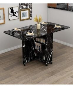 Folding Dining Table Drop Leaf Table with 6 Wheels, Kitchen Table with 2-Layer Storage Shelves, Multifunctional Extension Space Saving Dinner Table for Bedroom Dining Room Home