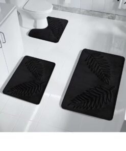Kutis 3-Pieces European Simple Style Toilet Floor Mat Suit Bathroom Carpet Set Polyester Fiber Black