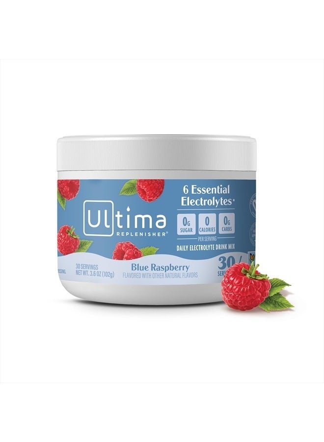 Ultima Replenisher Daily Electrolyte Powder Drink Mix – Blue Raspberry, 30 Servings 3.6 Oz