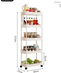 DUNISO 5 Tier Rolling Cart Organizer with Wheels, Large Capacity Shelves, Multi-Purpose Storage Rack  Plastic Rolling Utility Organizer Rack,Storage Basket Organizer Shelves for Bathroom, Kitchen, Livingroom, Bedroom - Image 3