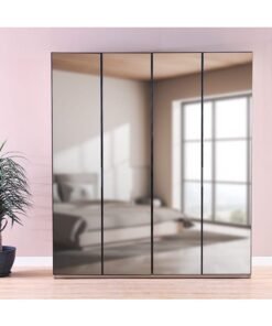 DANUBE HOME Defne 2 Meter Wardrobe Extra Sturdy Closet, Clothes Storage Cupboard Modern Design Space Saving Swing Door Cabinet For Bedroom L 203x61x230 cm  Cream/Black